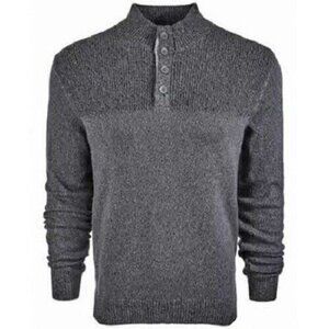 NEW! Club Room Button Mock Long Sleeve Knit Sweater Marled Grey Small Men's